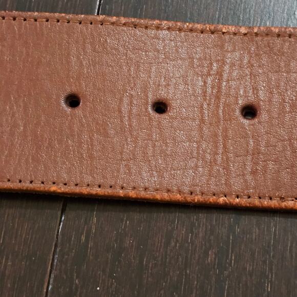 Boho Style Western Belt Made in Mexico Silver Tone Buckle Brown Leather - Picture 7 of 9